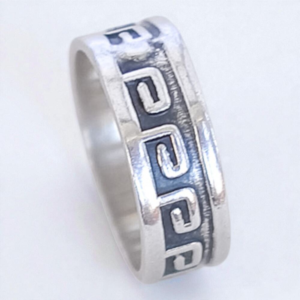 Sterling Silver 925 Greek Key Meander Geometric Band Ring Vintage Size 7.5